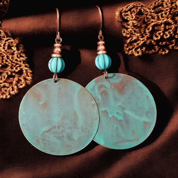 🆕️Boho Vintage Patina Disk Dangle Earrings 🌿 Trendy Ethnic Gypsy Statement ✨ - Picture 9 of 12